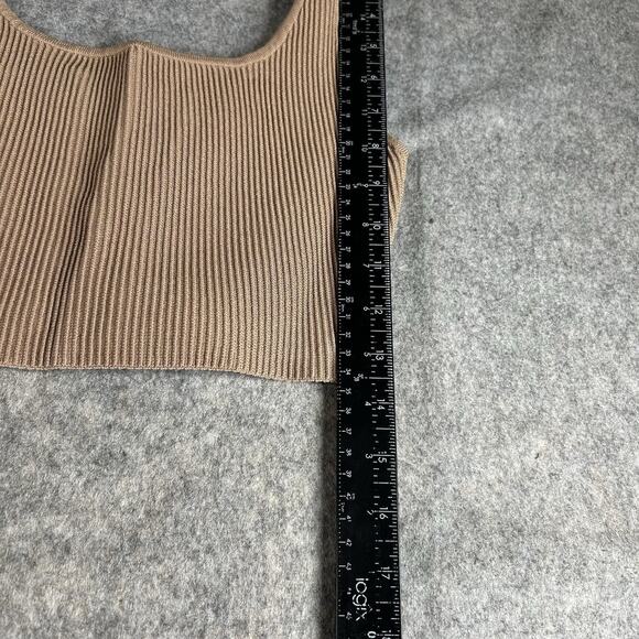 Aritzia Babaton Sculpt Ribbed Crop Tank Top Women's Small Tan Brown Scoop Neck - Picture 5 of 8